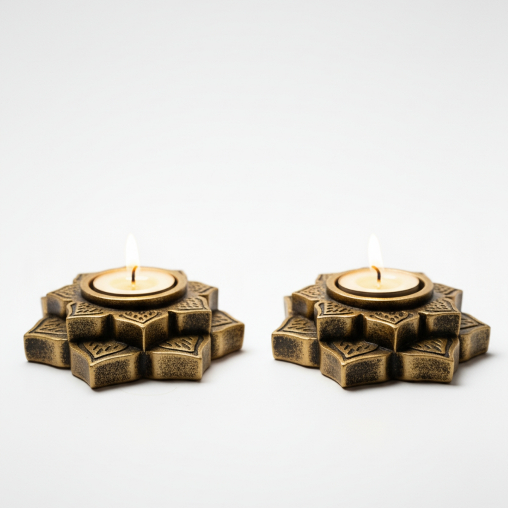 Imagem kit Castiçal Flor De Lótus Resina 8cm  Porta Velas Decorativo Kit 1, 2 ou 3 Unidades Zen