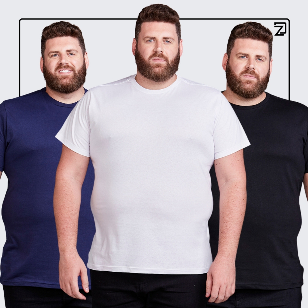 Kit 3 Camiseta Básica Masculina Plus Size Camisa Extra Grande em Oferta na Shopee