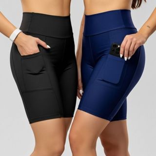 Bermuda ciclista academia Fitness Feminino com bolso e cintura alta ZERO TRANSPARÊNCIA em Oferta na Shopee