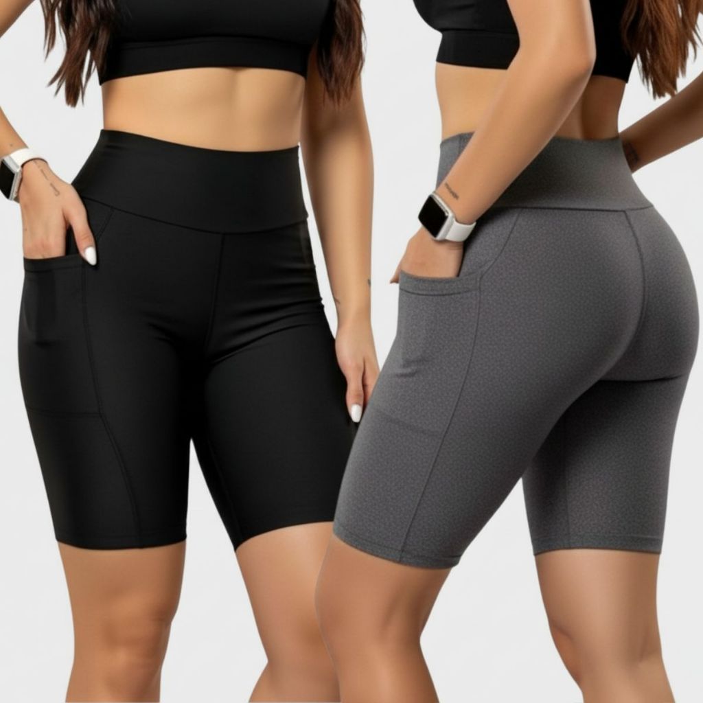 Kit 2 Bermuda ciclista academia Feminina com bolso laterais zero transparência em Oferta na Shopee