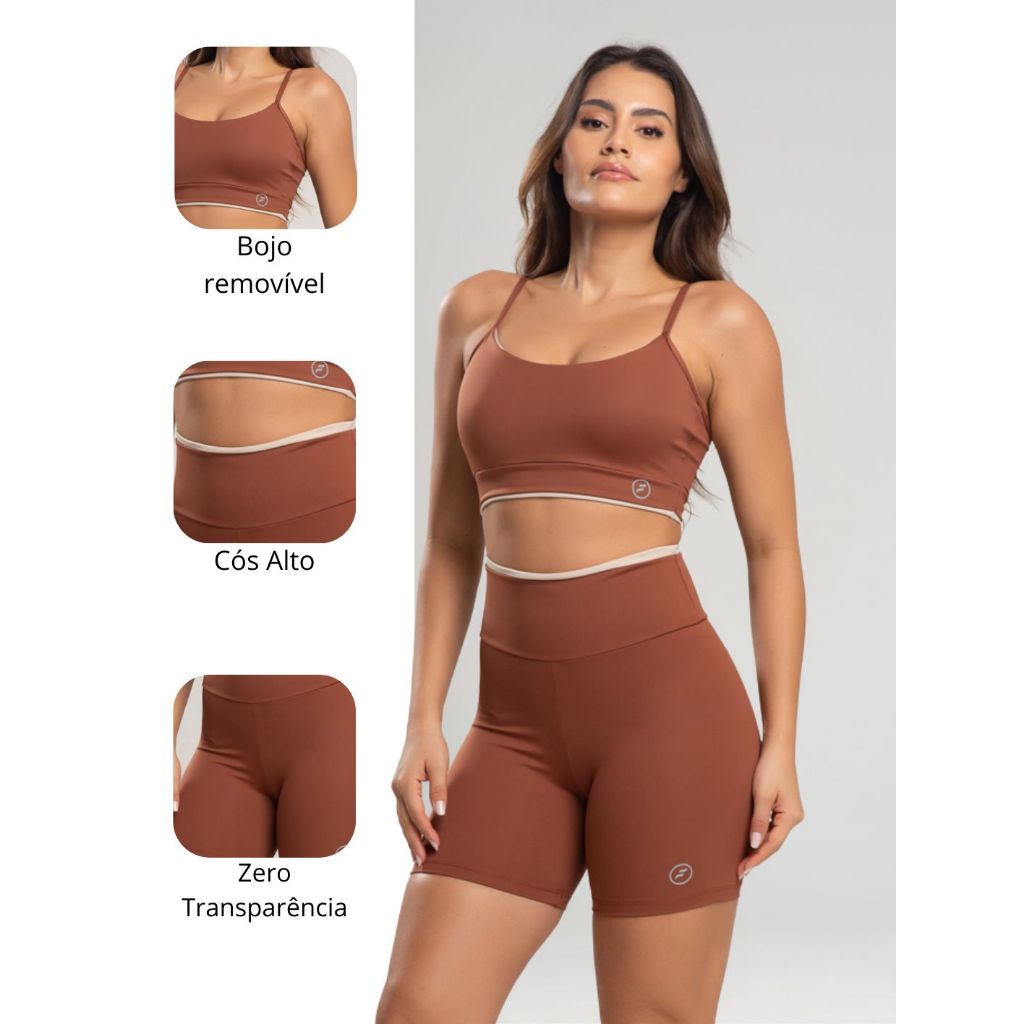 Conjunto Element Poliamida Esportivo Feminino Short e Top Zero Transparência Treino Academia