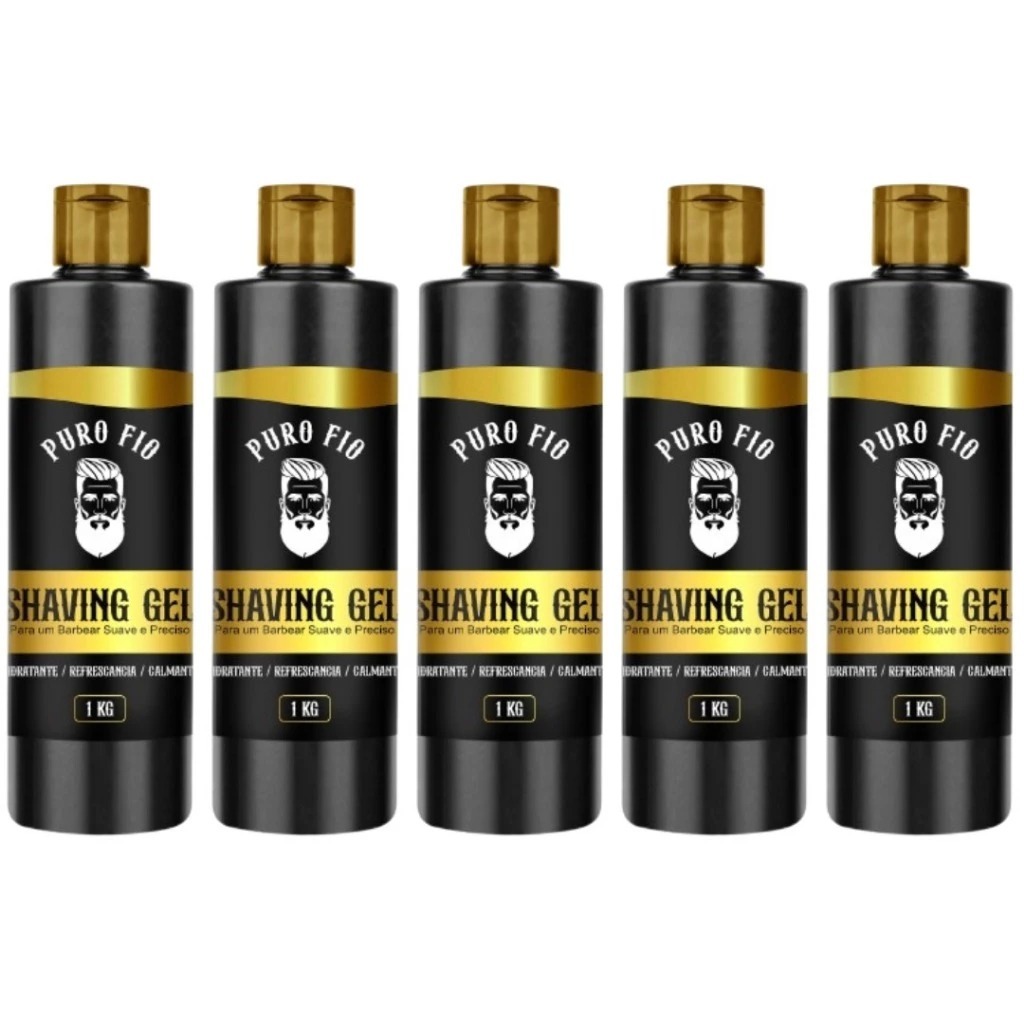 Kit 5x Shaving em Gel de Barbear Mentolado Puro Fio 1kg - Profissional, Barba Suave Sem Irritação