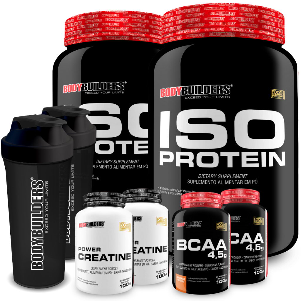 Kit 2x Proteína Isolada Iso Protein 900g + 2x BCAA 100g + 2x Creatina 100g + 2x Coque - Bodybuilders em Oferta na Shopee