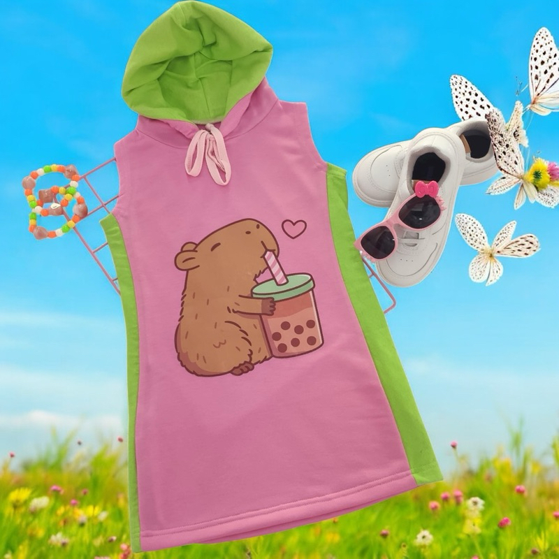 Vestido Infantil Juvenil Menina Personagem Verão Moletinho com Capuz Roupa Infantil Menina