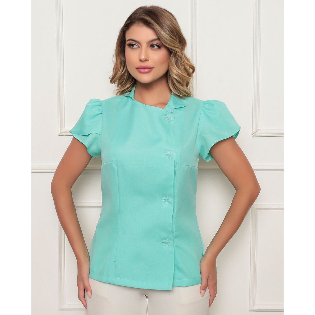 Dolma Chef Feminina Manga Curta Luísa Verde Claro Uniformes Elia
