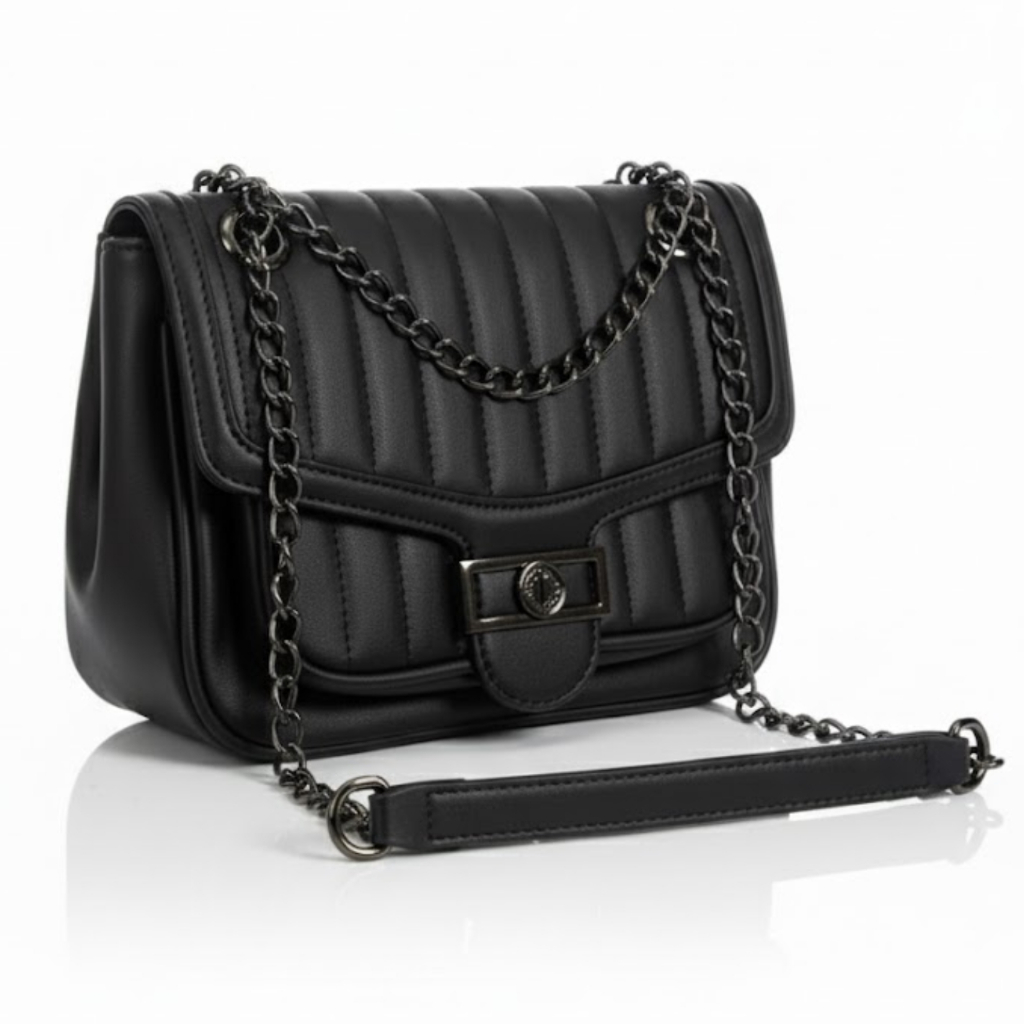 Bolsa Transversal Feminina Matelassê Preta Corrente Luxo GRENOBIL Casual Elegante Dia Dia