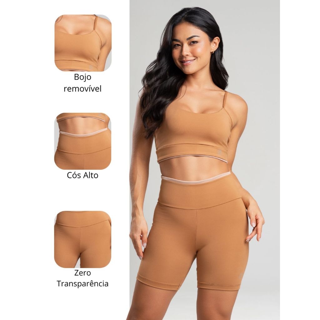 Conjunto Element Academia Feminino Suplex Zero Transparência Short e Top Com Bojo Removível