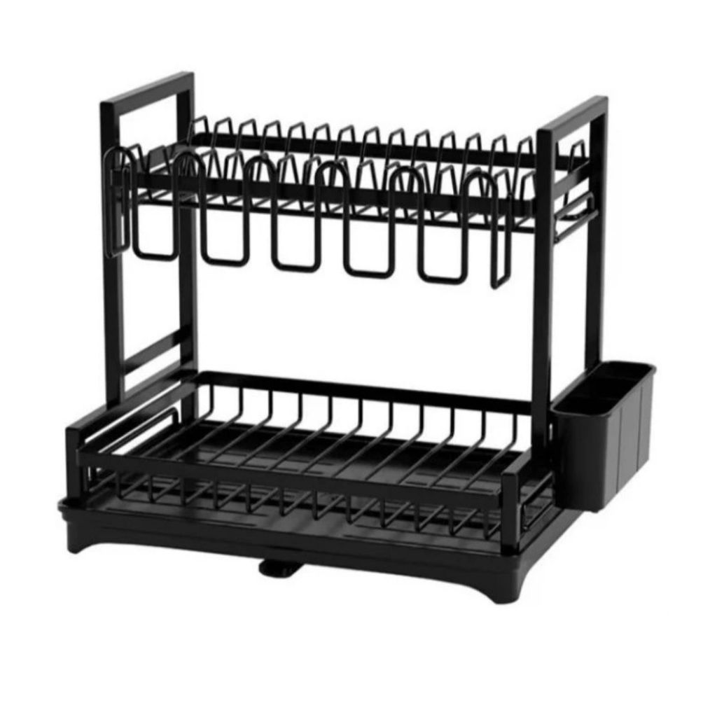 Escorredor de Louças Rack 2 Andares Preto Moderno Grande Suporte Pratos Bandeja em Oferta na Shopee