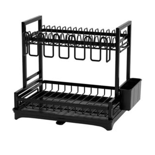 Escorredor de Louças Rack 2 Andares Preto Moderno Grande Suporte Pratos Bandeja em Oferta na Shopee