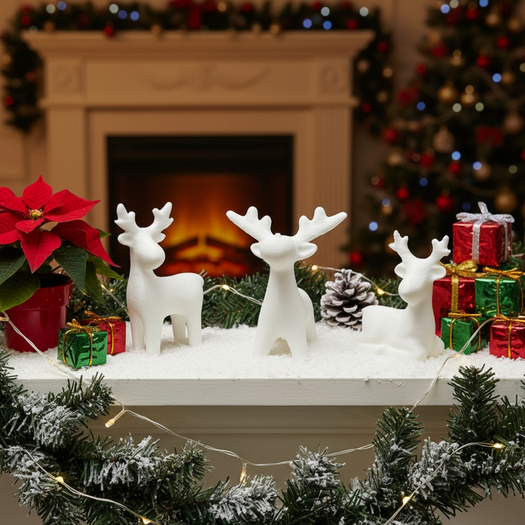 Kit de 3 Renas Natalinas Decorativas Enfeite Minimalista Moderno para Decoração de Natal Festa