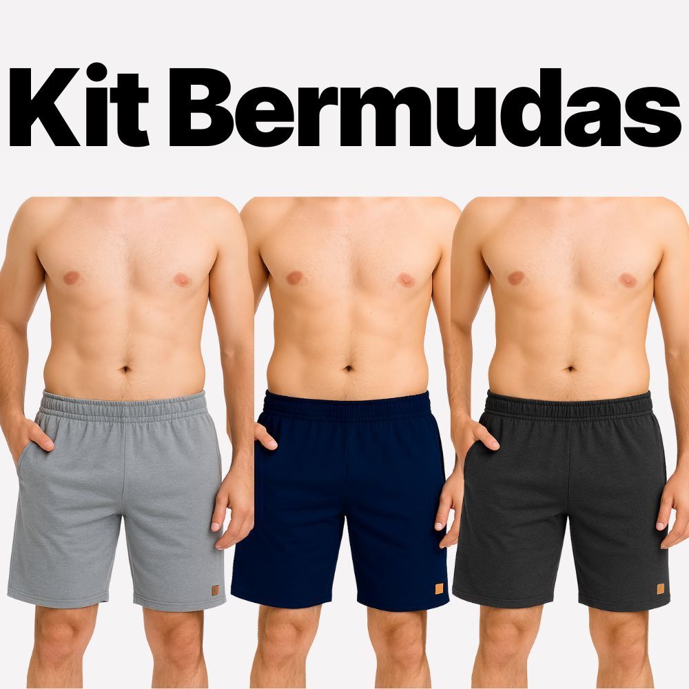 Kit Bermuda Moletom Masculina Com Bolso Elástico Academia e Esporte