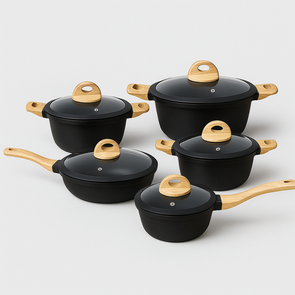 Imagem Jogo de Panela Kit 5 Peças Revestidas de Cerâmica Com Indução a Gás