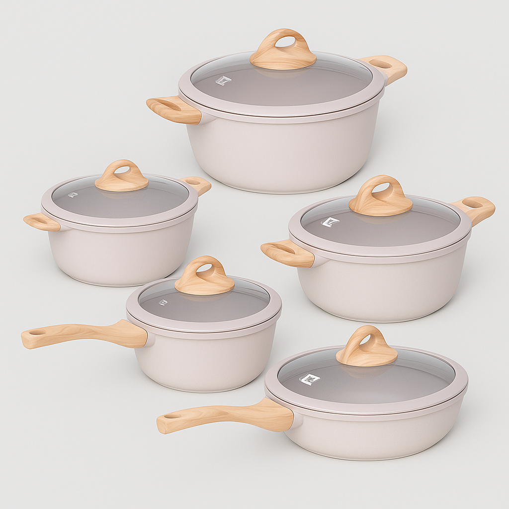 Imagem Jogo de Panela Kit 5 Peças Revestidas de Cerâmica Com Indução a Gás