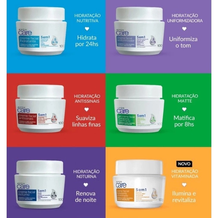 Creme Facial Avon Care 5 em 1 – Antissinais ou Uniformizador | 100g | Hidratação, Cuidado e Proteção