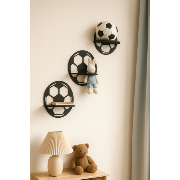 KIT COM 3 Prateleiras Em MDF Resistente Modelo Bola de Futebol