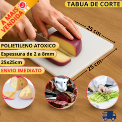 Tabua de Corte Profissional 25x25cm | 6mm Chapa de Polietileno PEAD Queijos Legumes Verduras BPA