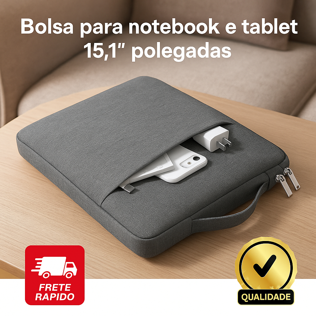 Bolsa para Notebook e Tablet 15,1" com Bolso Frontal e Alça de Transporte COR: CINZA ESCURO em Oferta na Shopee
