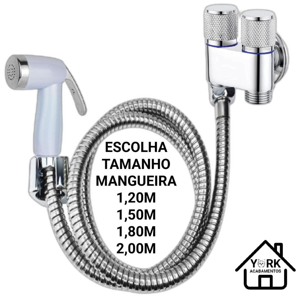 Ducha Higiênica com Gatilho Branco Cromado + Mangueira Inox Flexível e Registro Dupla Saída de Água em Oferta na Shopee