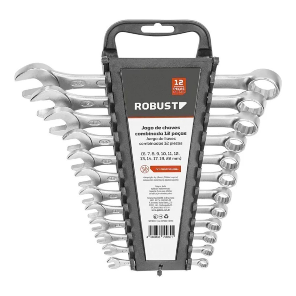 Jogo De Chave Combinada Para Mecânicos e Ferramenteiros de 6 7 8 9 10 11 12 13 14 17 19 22 mm Robust