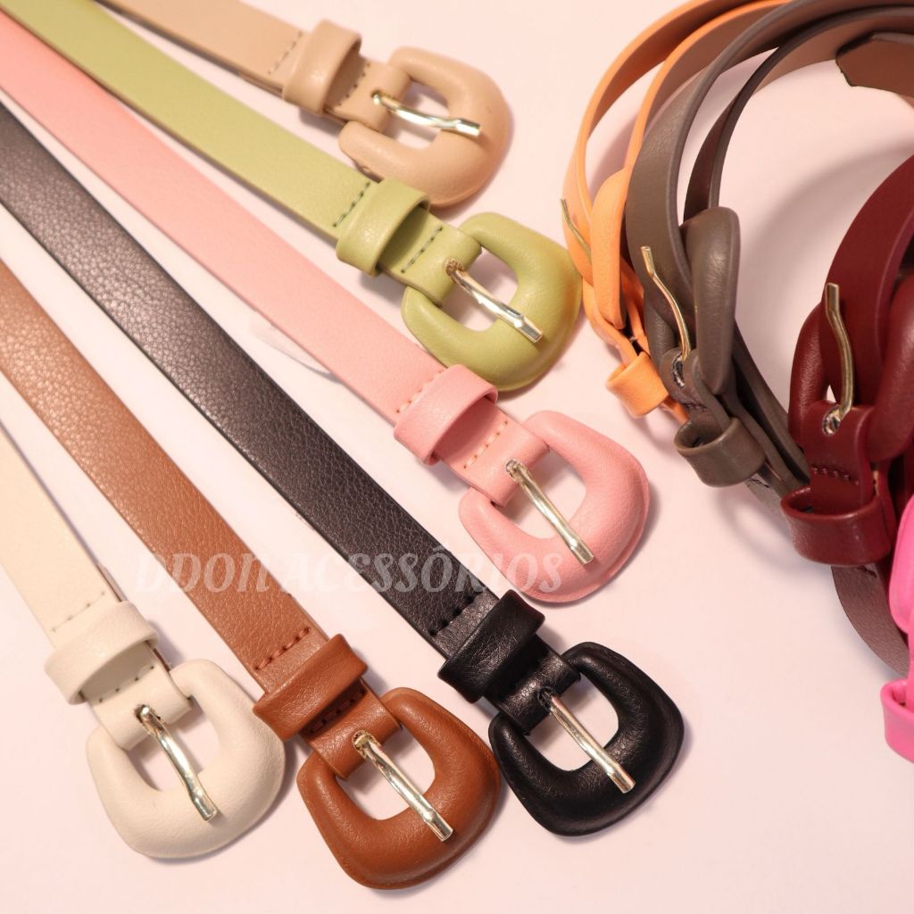 Cinto feminino 2cm colorido com fivela redonda em Oferta na Shopee