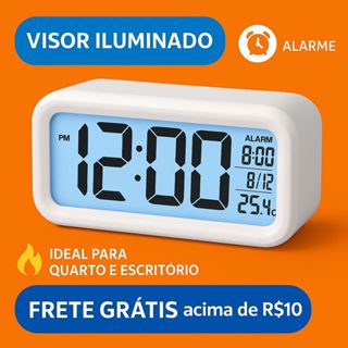 Relógio Digital Despertador com Data Hora e Temperatura Visor Iluminado LED Quarto e Escritório em Oferta na Shopee