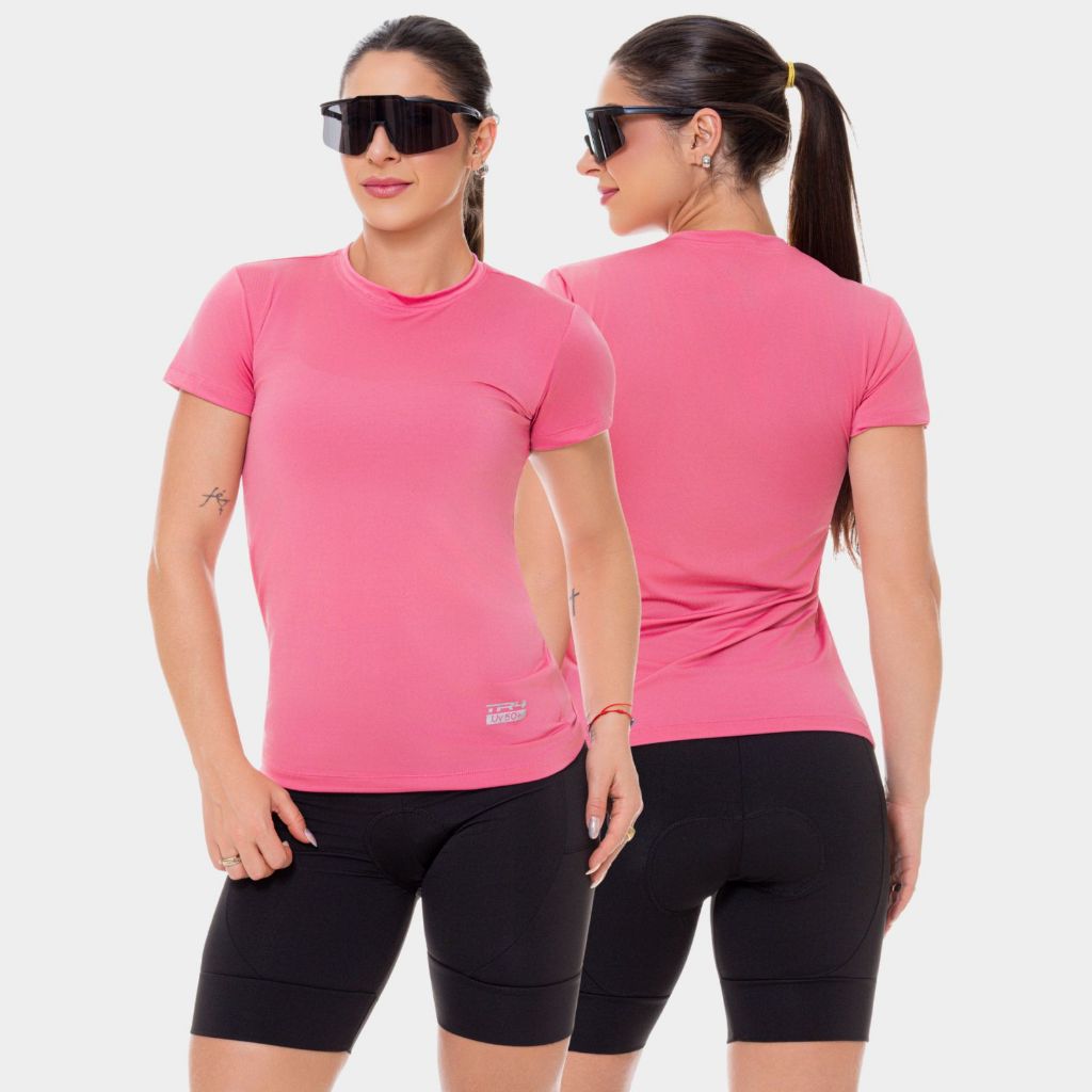 Camisa Camiseta Dry Fit Feminina Esportiva Academia Corrida Treino Proteção Anti UV Manga Curta Rosa