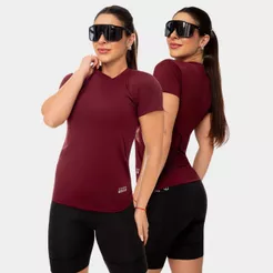 Camisa Camiseta Blusa Dry Fit Feminina Corrida Treino Esportiva Academia Exercício Proteção Anti UV Manga Curta Vinho
