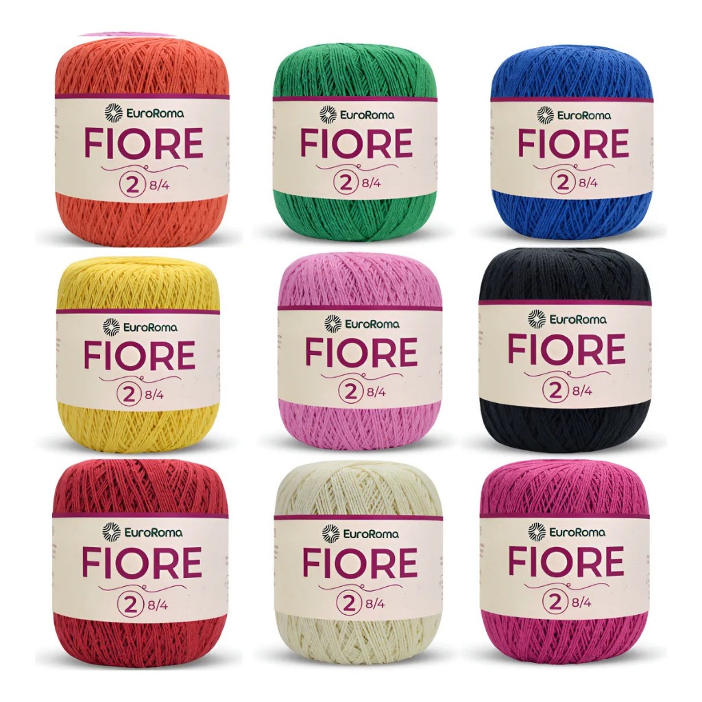 Kit EuroRoma Fiore – 5, 10, 15 ou 20 novelos | Cores sortidas | 100% algodão em Oferta na Shopee