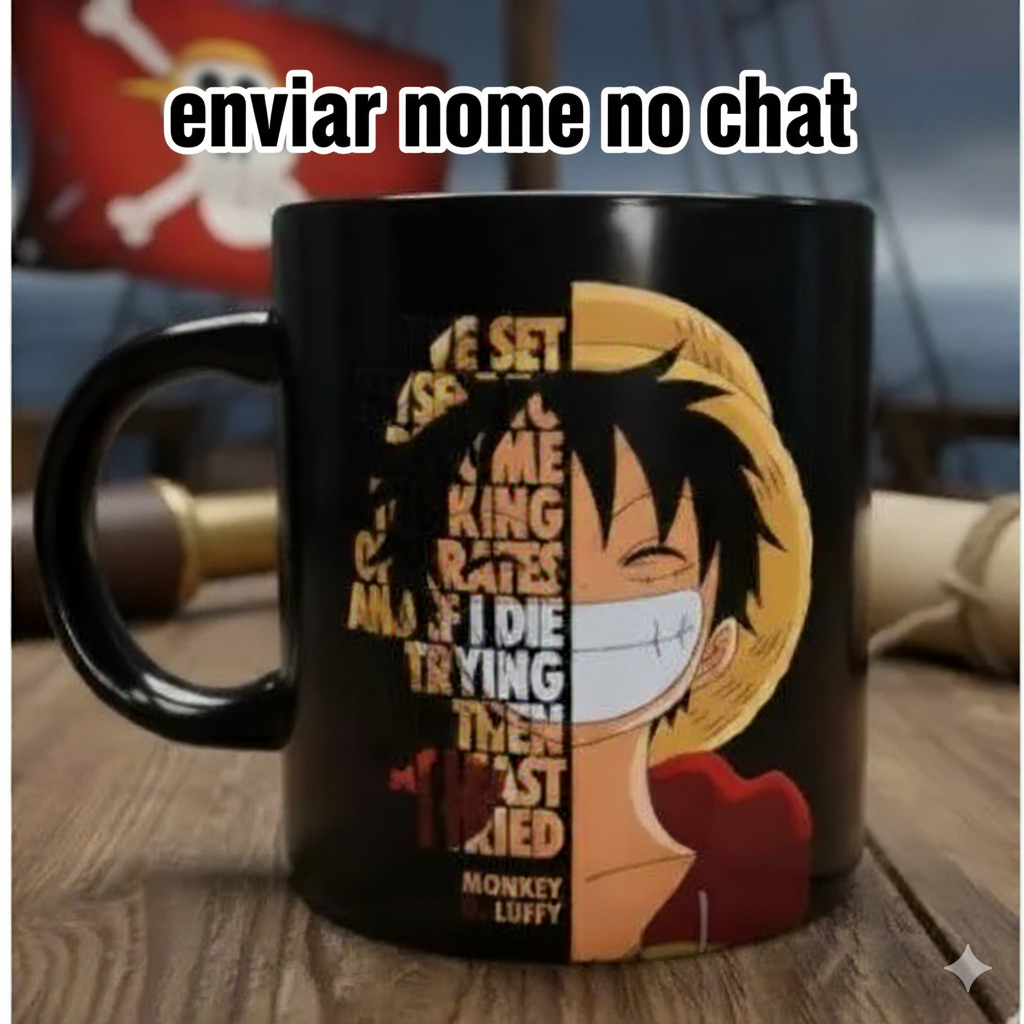 Caneca Anime One Piece preta Luffy Frases com Seu Nome Xícara Personalizada Presente Porcelana em Oferta na Shopee