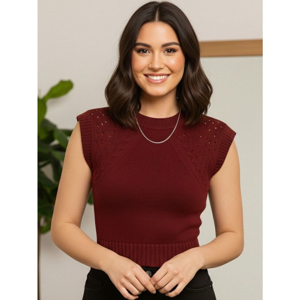 Blusa Feminina Tricot Modal Manga Japonesa Detalhes Furado Tricot Elegante Moderna e Confortavél