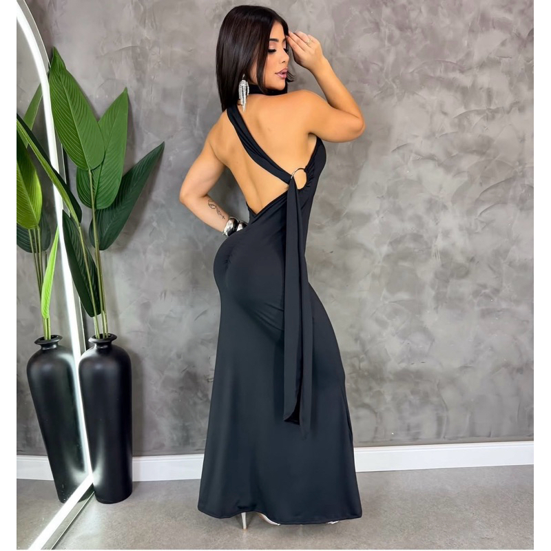 Vestido Amarração no pescoço ombro só com argola lateral, vestido Réveillon cores diversas transpassado carnaval em Oferta na Shopee