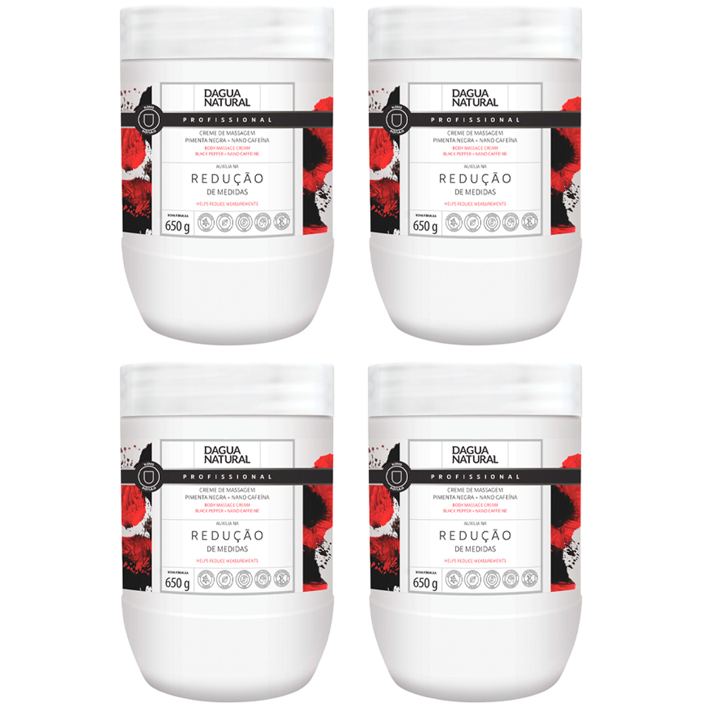 Kit 4 Unidades Creme Massagem Pimenta Negra Redutor Medidas E Celulite 650g Dagua Natural