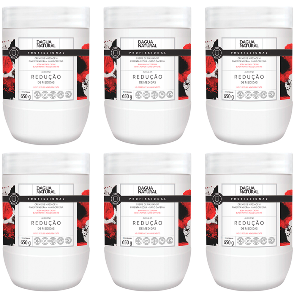 Kit 6 Unidades Creme Massagem Pimenta Negra Redutor Medidas E Celulite 650g D'Agua Natural