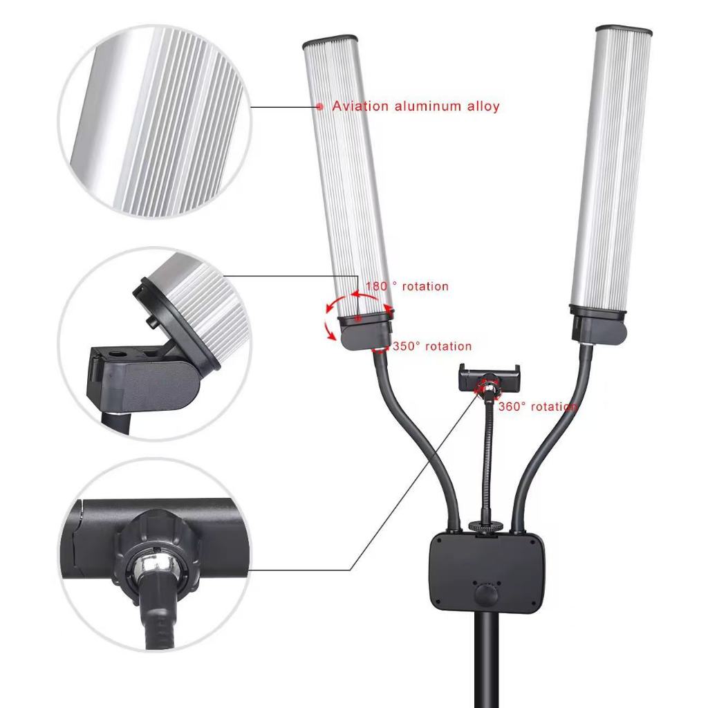 Iluminação Ring Light lâmpada tubular de dois braços LED 45W + 2,1Metros Tripe+Controle Remoto em Oferta na Shopee
