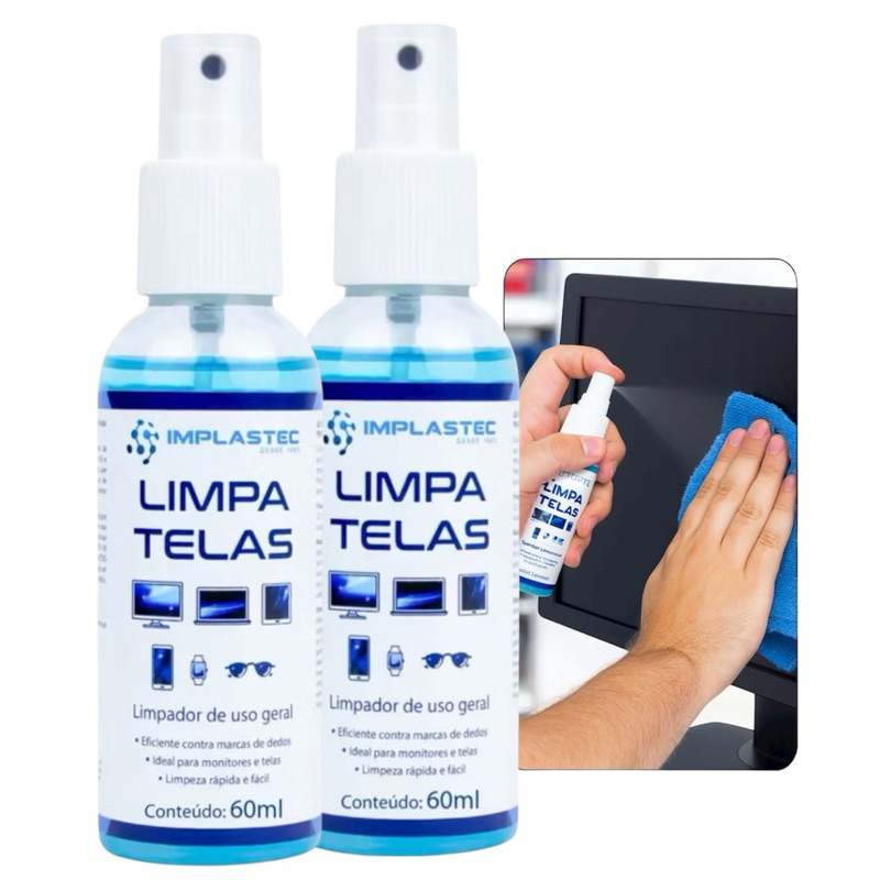 Kit 2 Limpa Telas 60 ML Removedor De Sujeira Monitor Celular Tv LED LCD Câmeras