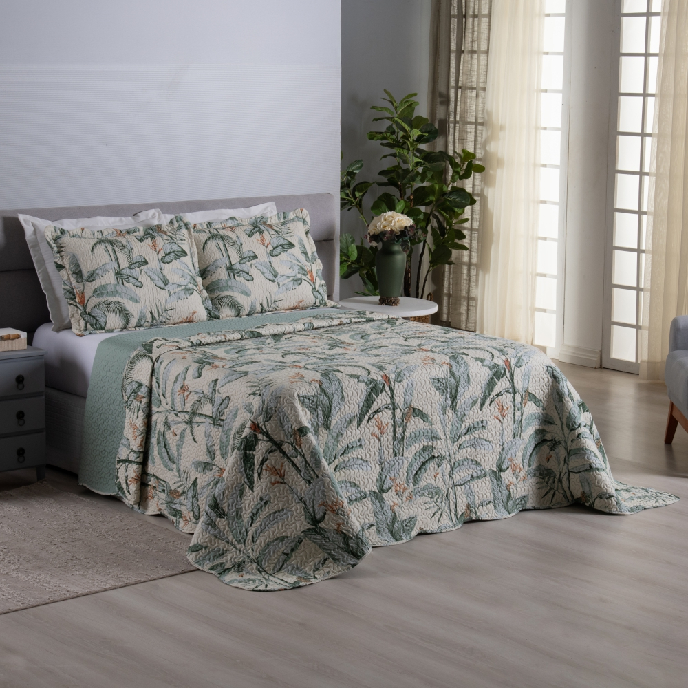 Kit Cobre Leito Colcha Solteiro Casal Queen King 03 Peças Dupla Face Casa Dona