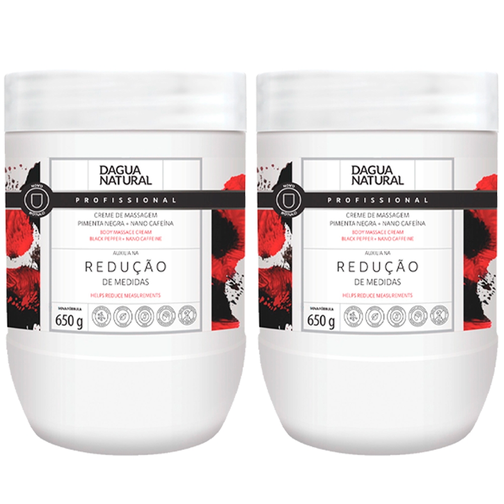 Kit 2 Potes Creme Massagem Dagua Natural Pimenta Negra 650g Redução de Medidas e Celulite