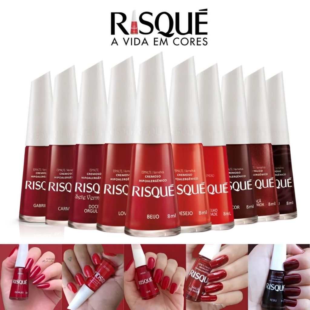 Risque Vermelhos - kit com 10 esmaltes tons vermelho e vinho - Hipoalergênicos em Oferta na Shopee