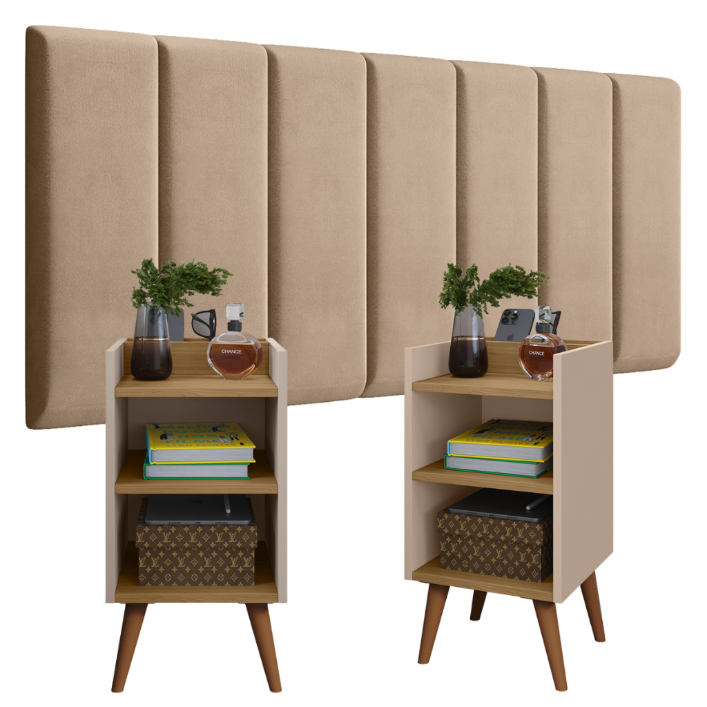 Conjunto 2 Mesa de Cabeceira MAX Modulada Adesiva Cabeceira Quarto Estofada Julia 0,90 /1....