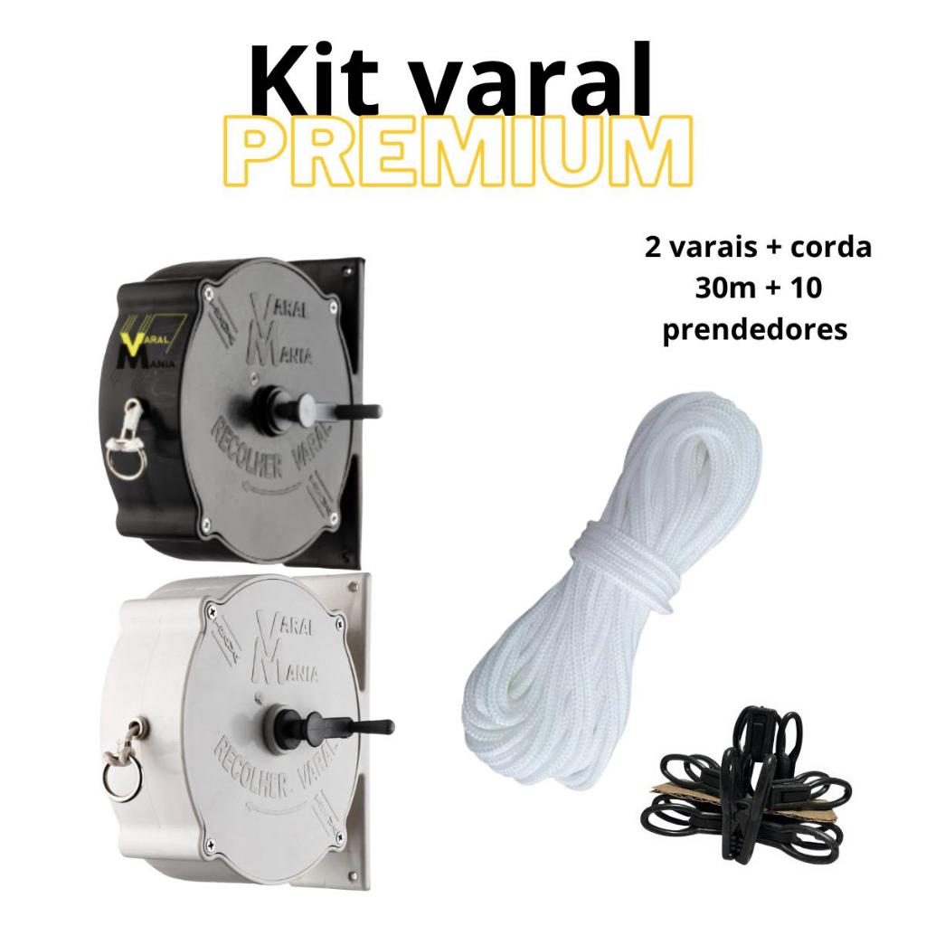 Kit Varal Premium Recolhível 30m – 2 Varais + Corda + 10 Prendedores | Compacto e ResistenteKit Varal Retrátil de Parede