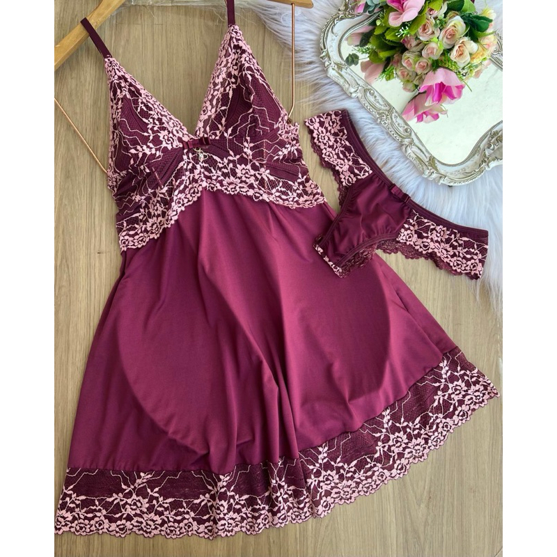 camisola de renda camisola bicolor camisola com fio camisola luxo sexy sensual camisola sem bojo  (camisola bicolor)