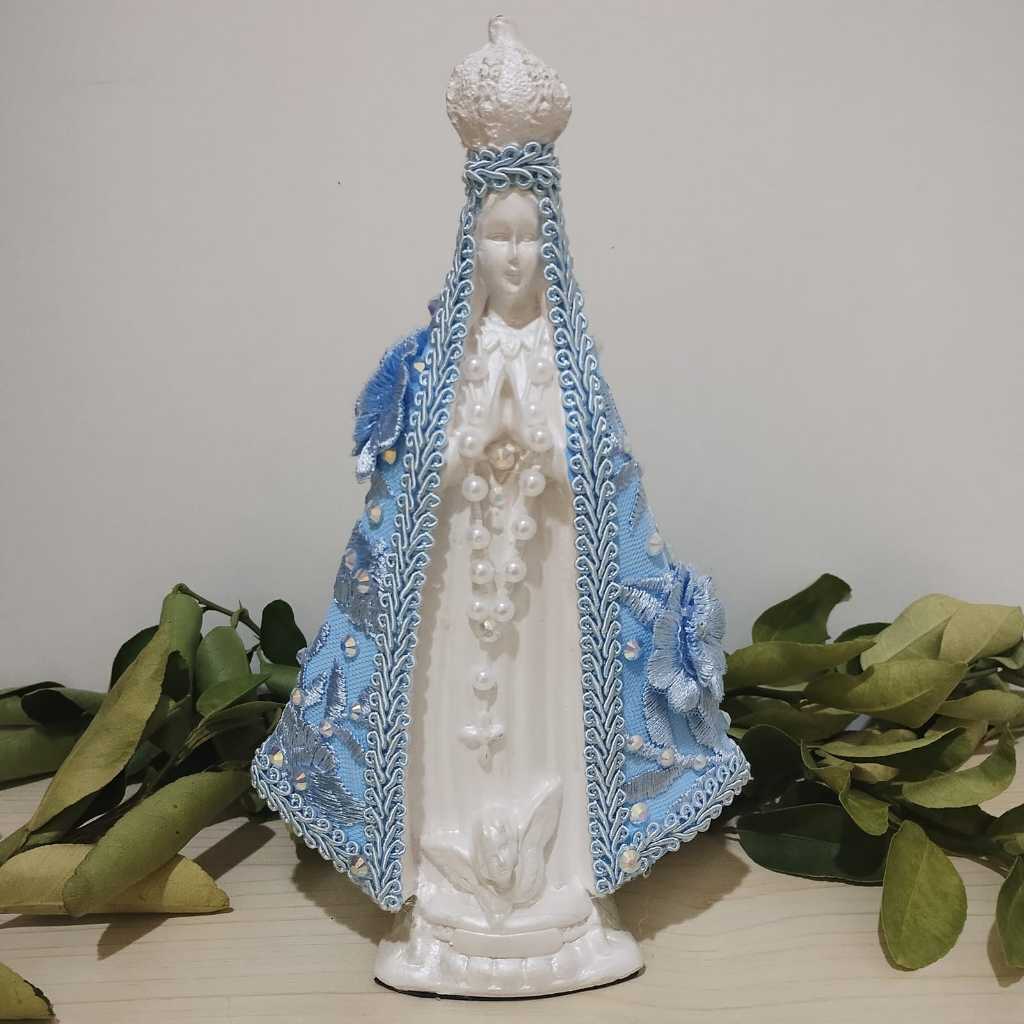 Nossa Senhora Aparecida Imagem Bordada em Azul Claro 23cm