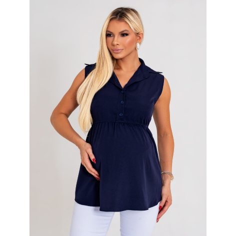Blusa Gestante Cavada Azul Marinho com Botões – Amamentação Fácil