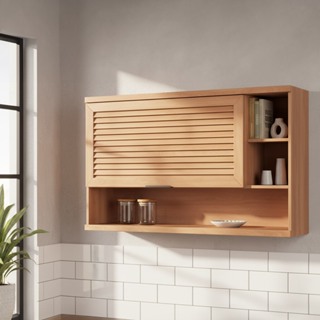 Armário Telasul Macadâmia 1200MM 1 Porta Basculante Ripada C/ Nicho Freijó em Oferta na Shopee