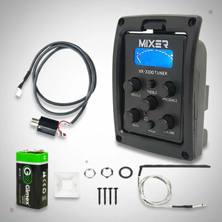 Captador Circuito Pré-amplificador Com Afinador Digital Para Violão Mixer VX-3100 - Preto