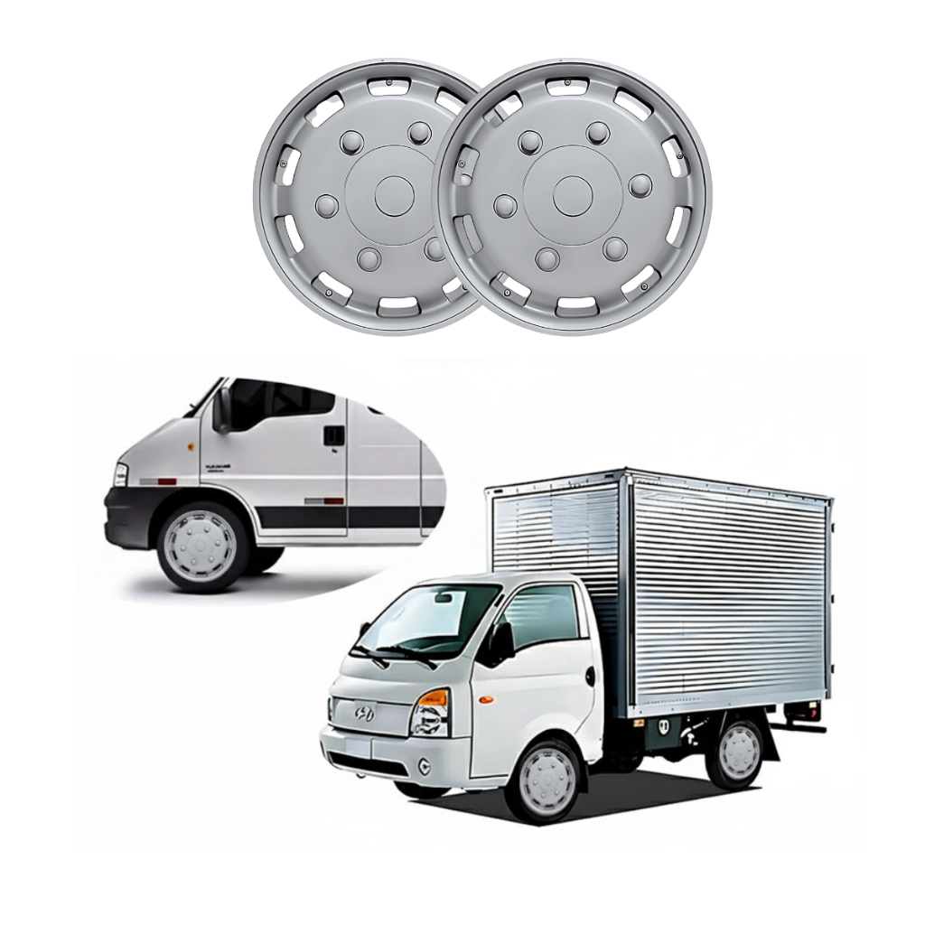 Par de Calotas Roda Aro 16 Vans Prata Ducato Master Iveco Sprinter DAILY HR TRANSIT IVECO