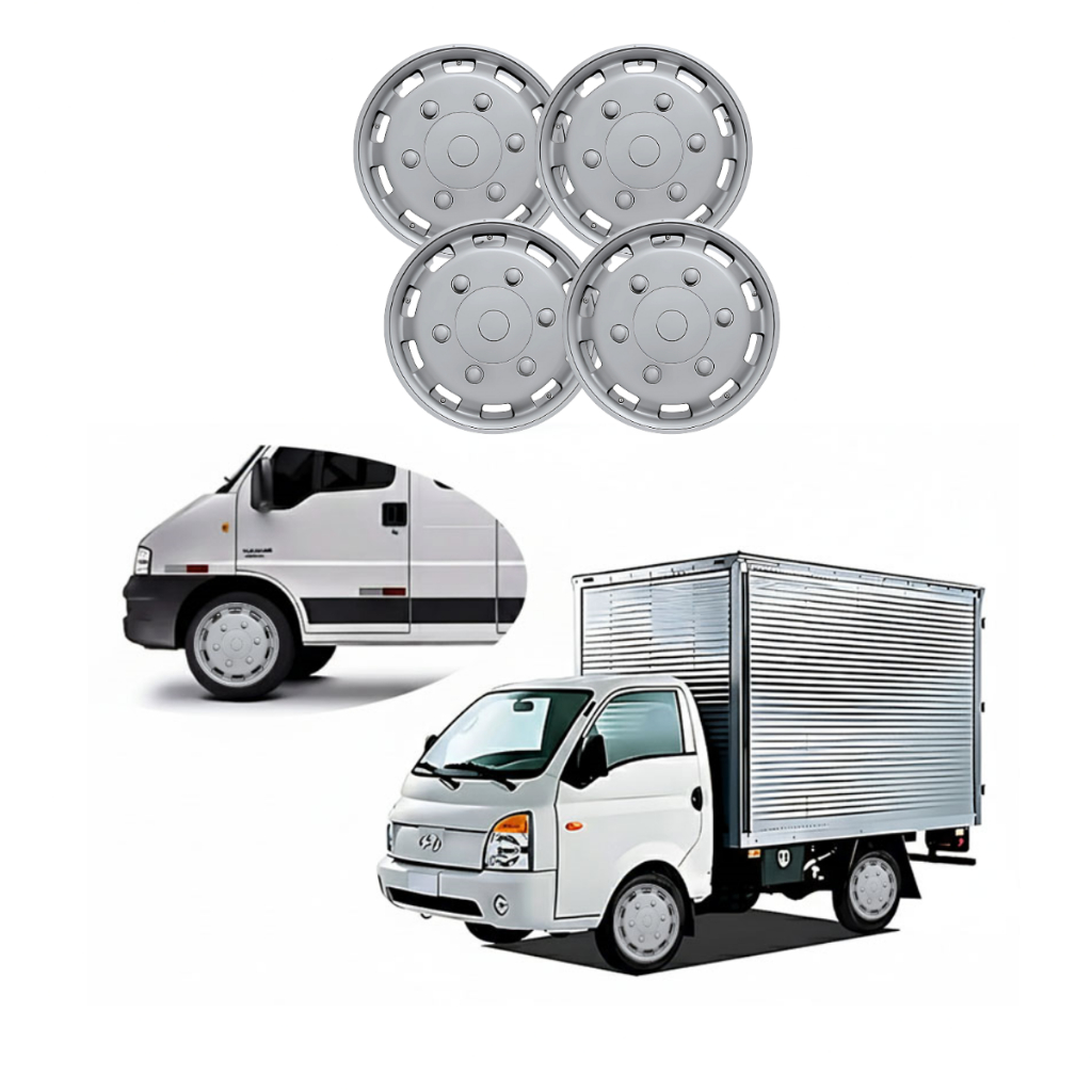Jogo de Calotas Roda Aro 16 Vans Prata Ducato Master SPRINTER DAILY HR TRANSIT IVECO