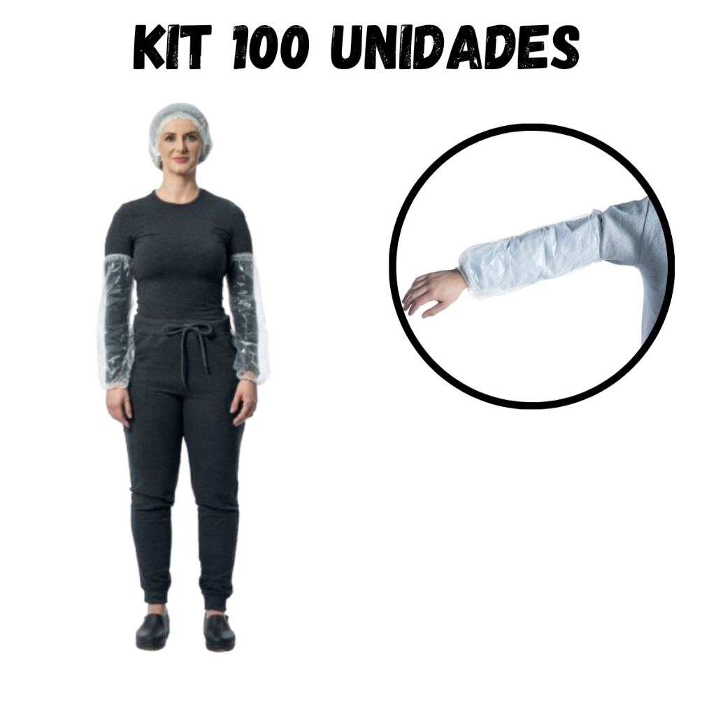 Kit 100 Mangote Manga Polietileno Descartavel 22x50x4 Transparente Com Elástico Proteção Epi Segurança Ca 30569
