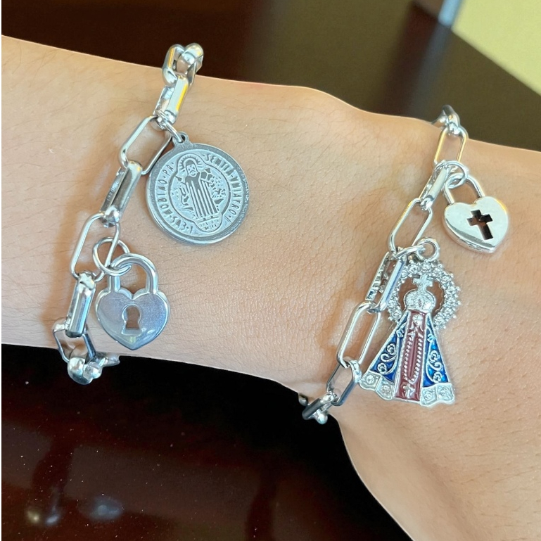 Pulseira Regulável Corrente de Consagração a Nossa Senhora das Graças E Nossa Senhora Aparecida Feminino e Masculino