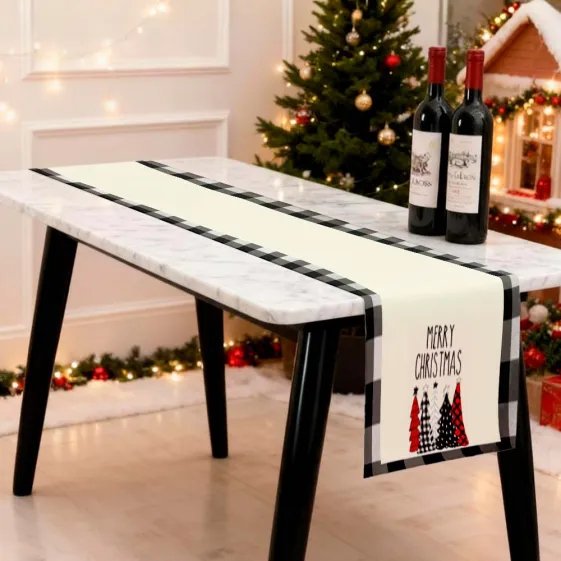 Trilho de Mesa Natalino Passadeira em Oxford Caminho de Mesa Decorativo Natal para Ceia e Sala Toalha Para Mesa